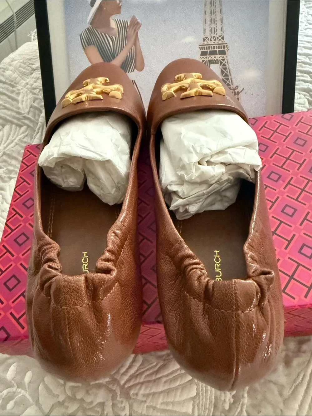 Tory Burch Brown Leather Slip-On Loafers with Gold Logo